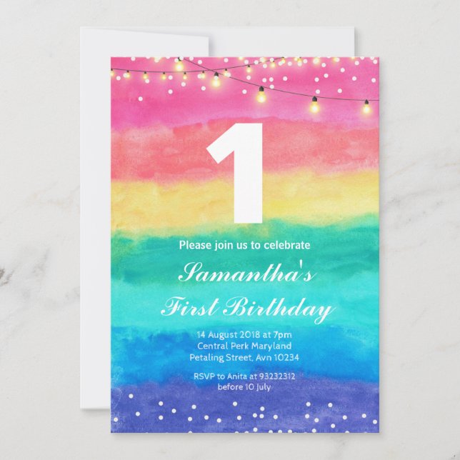 Invitation Whimsical Rainbow Birthday (Devant)