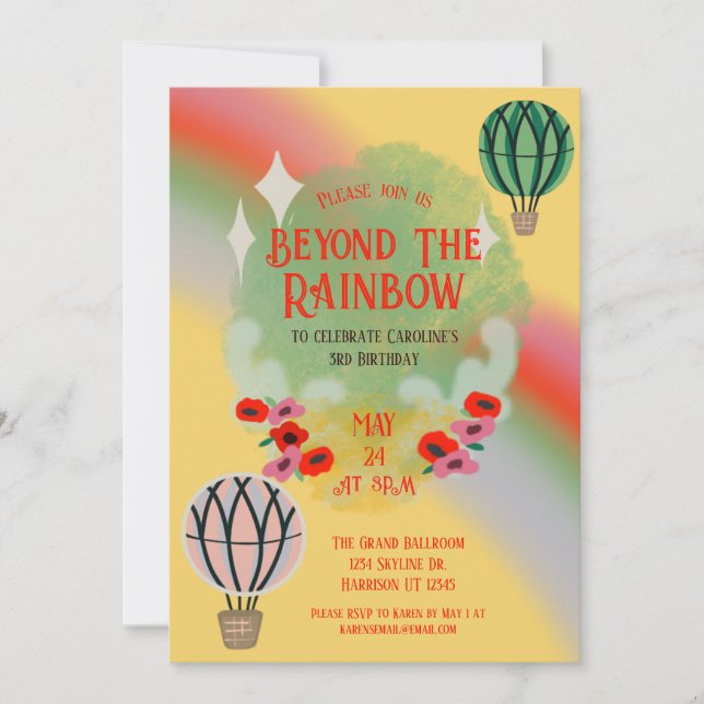 Invitation Whimsical Rainbow Hot Air Balloon Anniversaire de  (Devant)