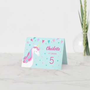 Invitation Whimsical Rainbow Unicorn Aqua 5e anniversaire