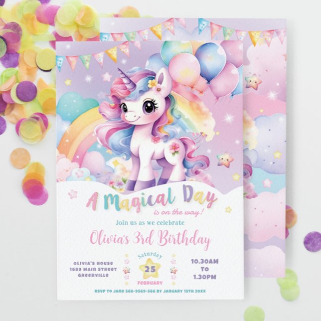 Invitation Whimsical Rainbow Unicorn Jour magique Anniversair (Créateur téléchargé)