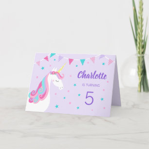 Invitation Whimsical Rainbow Unicorn Purple 5e anniversaire