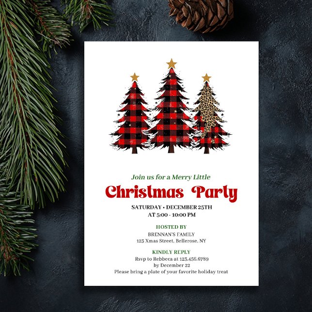 Invitation Whimsical Red Black Plaid Christmas Celebration (Whimsical Red Black Plaid Christmas Celebration)