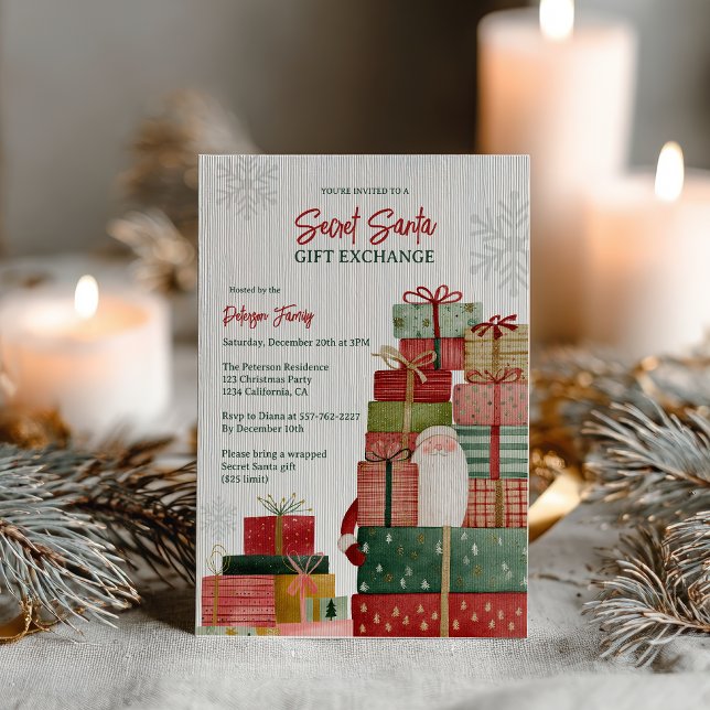 Invitation Whimsical Red Green Secret Santa Christmas Party (Whimsical Red Green Secret Santa Christmas Party Invitation)