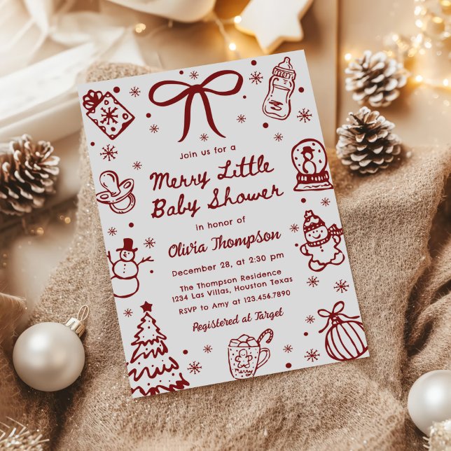 Invitation Whimsical Red Hand Drawn Merry Little Baby Shower (Créateur téléchargé)