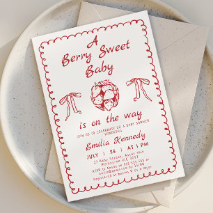 Invitation Whimsical Red Strawberry Berry Baby shower doux