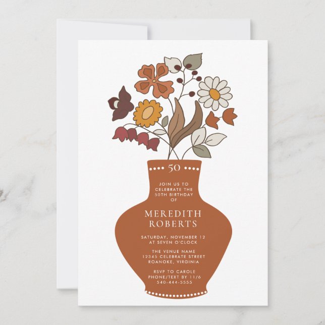 Invitation Whimsical Retro Boho Floral 50e anniversaire (Devant)
