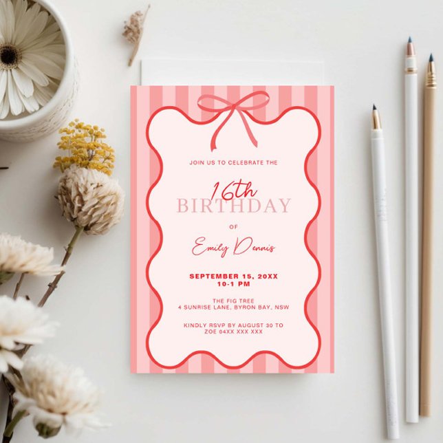 Invitation Whimsical Retro Border 16e fête d'anniversaire (Créateur téléchargé)