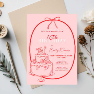 Invitation Whimsical Retro Border 16e fête d'anniversaire