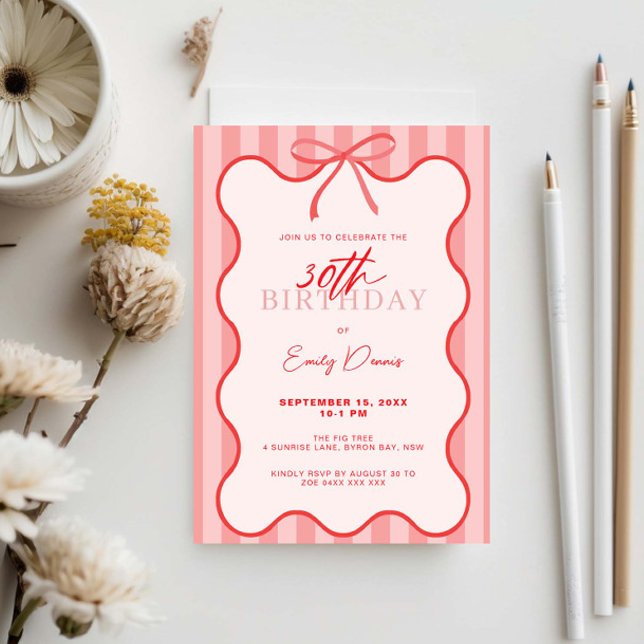Invitation Whimsical Retro Border 30e fête d'anniversaire (Créateur téléchargé)