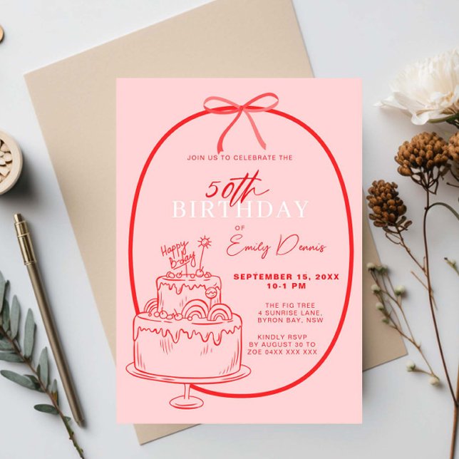 Invitation Whimsical Retro Border 50e fête d'anniversaire (Créateur téléchargé)