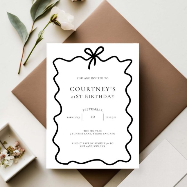 Invitation Whimsical Ribbon Bow 21e fête d'anniversaire (Créateur téléchargé)