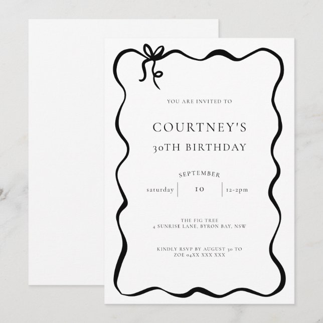 Invitation Whimsical Ribbon Bow 30th Birthday Party (Devant / Derrière)