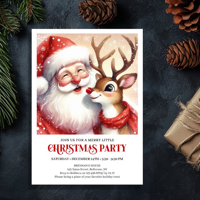 Invitation Whimsical Santa Rudolph Holiday Celebration Invite (Whimsical Santa Rudolph Holiday Celebration Invite)