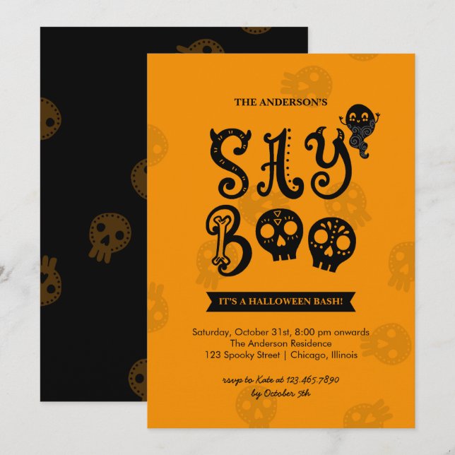 Invitation Whimsical Say Boo Halloween Party (Devant / Derrière)