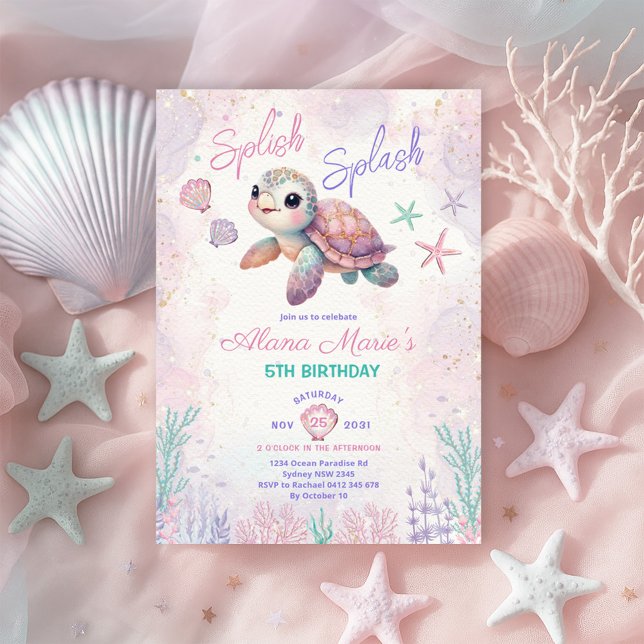 Invitation Whimsical Sea Turtle Sous l'eau fête d'anniversair (Créateur téléchargé)