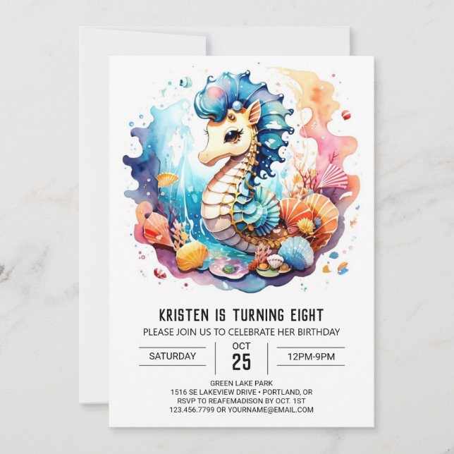 Invitation Whimsical Seahorse Under the Sea Anniversaire (Devant)