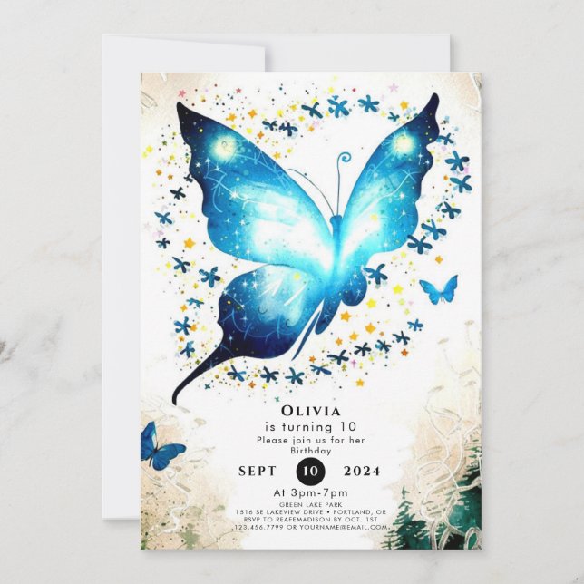 Invitation Whimsical Simple Butterfly Anniversaire (Devant)