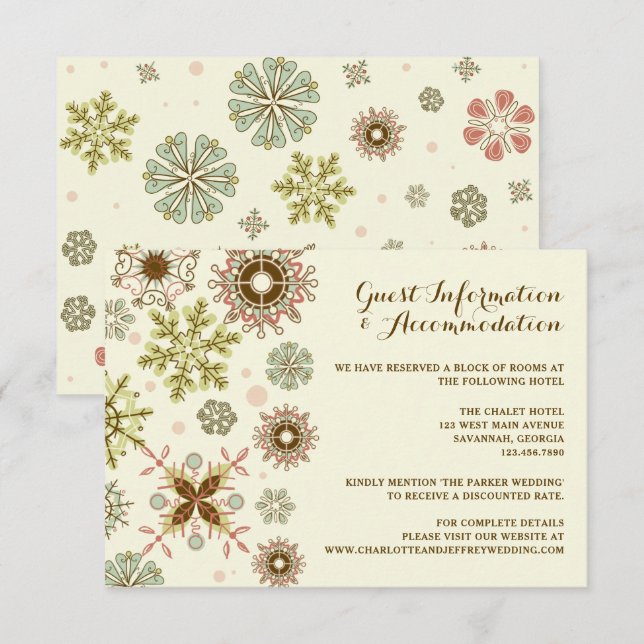 Invitation Whimsical Snowflakes Détails du Mariage / Hébergem (Devant / Derrière)