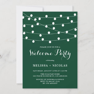 Invitation Whimsical String Lights Emerald Welcome Party