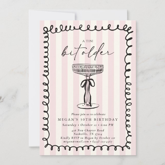 Invitation Whimsical Striped A Tini Bit Older Birthday  (Devant)