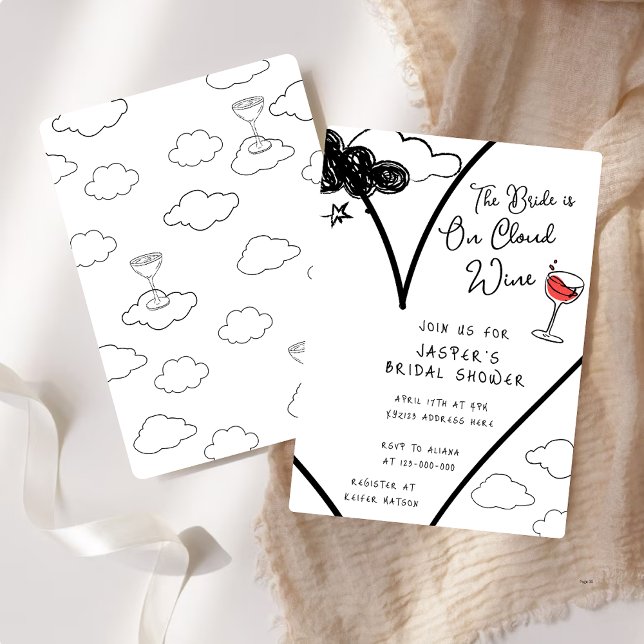 Invitation Whimsical Sur Le Vin Nuageux Fête des mariées dess (Créateur téléchargé)