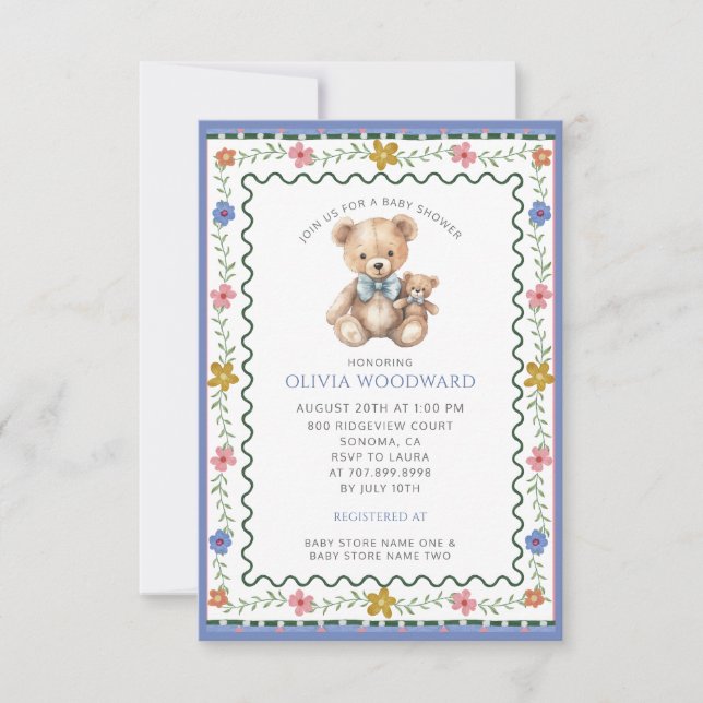 Invitation Whimsical Teddy Bear Baby Shower (Devant)