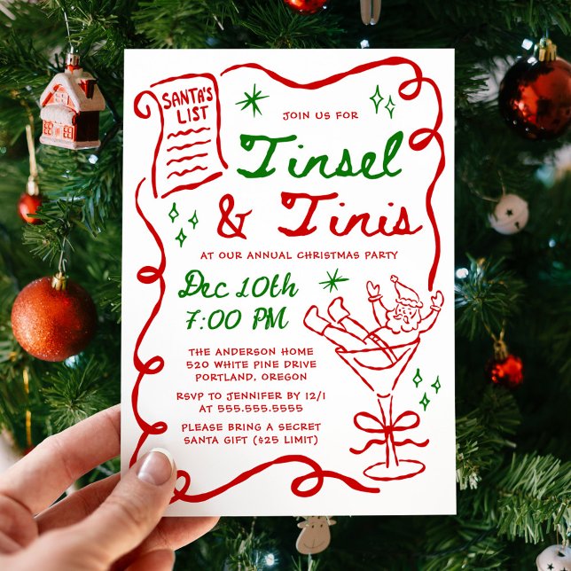 Invitation Whimsical Tinsel and Tinis Christmas Party (Créateur téléchargé)