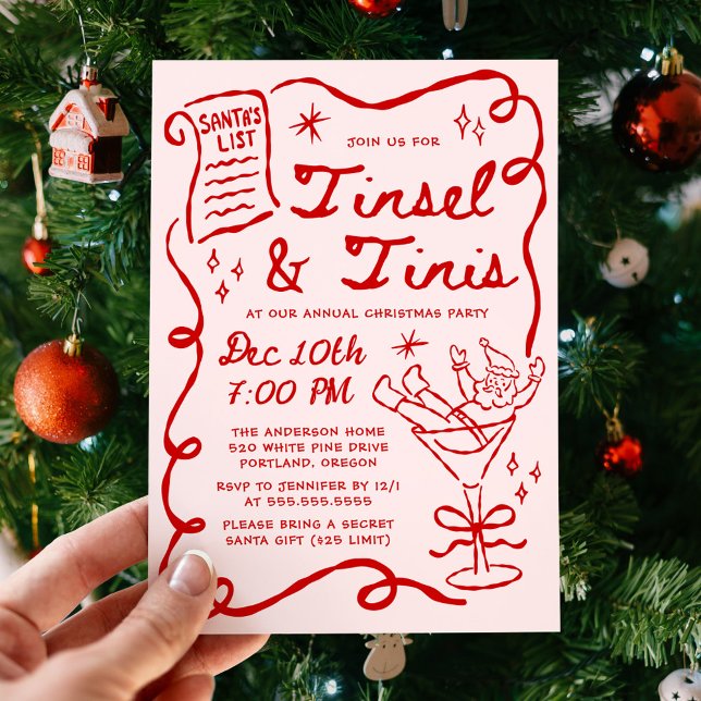 Invitation Whimsical Tinsel and Tinis Christmas Party (Créateur téléchargé)