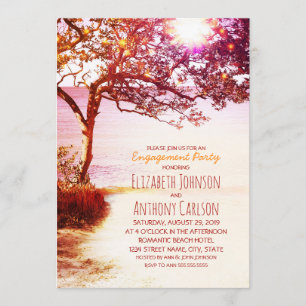 Invitation Whimsical Tree Sunset Beach