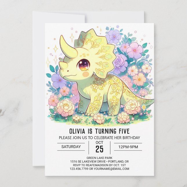 Invitation Whimsical Triceratops Dinosaur Anniversaire numéri (Devant)