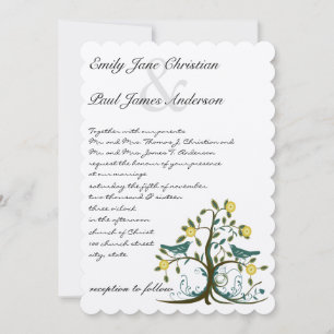 Invitation Whimsical Turquoise & Jaune Bird Tree Wedding Invi