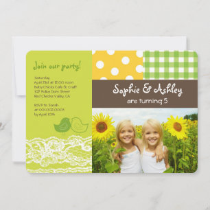 Invitation Whimsical Twin Birds Dentelle Anniversaire Photo
