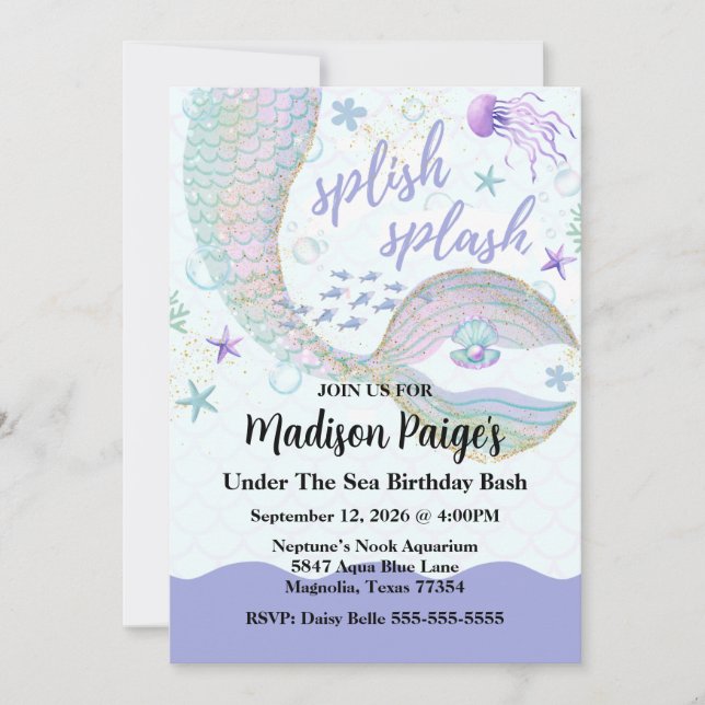 Invitation Whimsical Under the Sea Mermaid Anniversaire (Devant)