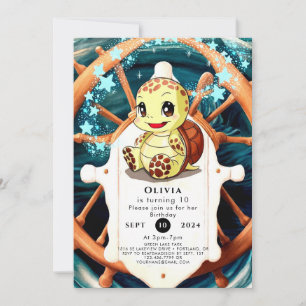 Invitation Whimsical Under the Sea Turtle Anniversaire