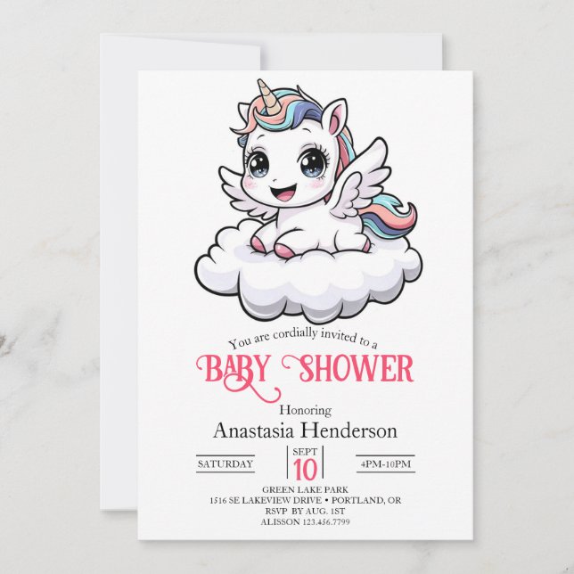 Invitation Whimsical Unique Unicorn Douche bébé (Devant)