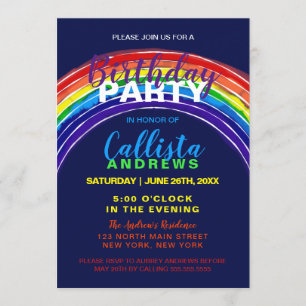 Invitation Whimsical Vibrant Rainbow Watercolor Anniversaire