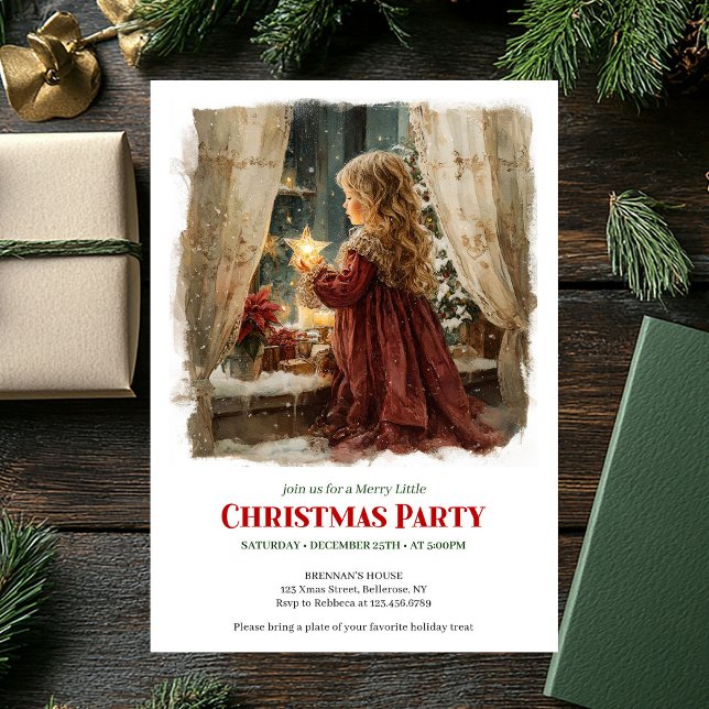Invitation Whimsical Victorian Little Girl Awaiting Santa  (Whimsical Victorian Little Girl Awaiting Santa Printable Invite)
