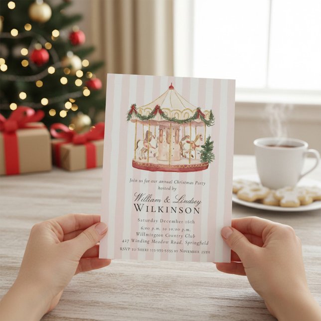 Invitation Whimsical Watercolor Carousel Holiday Gathering  (Créateur téléchargé)