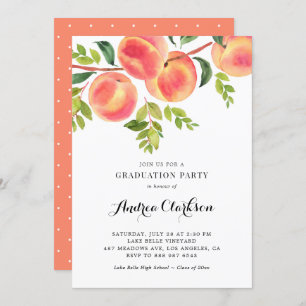 Invitation Whimsical Watercolor Peaches Graduation Party
