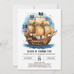 Invitation Whimsical Waves Matey Pirate Anniversaire