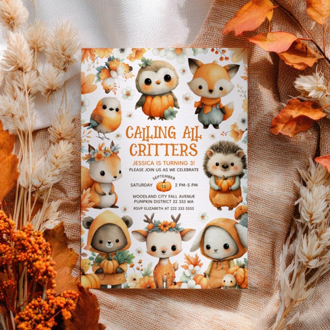 Invitation Whimsical Woodland Animals Autumn Kids' Birthday (Créateur téléchargé)