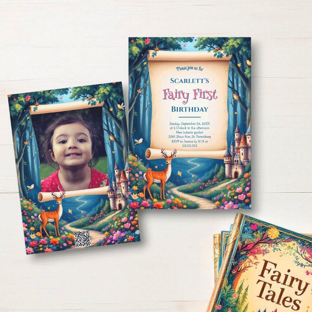 Invitation Whimsical Woodland Castle Fairy First 1st Birthday (Créateur téléchargé)