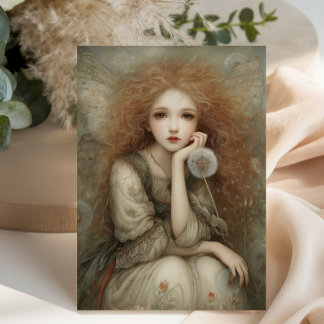 Invitation Whimsical Woodland Fairy Portrait with Dandelion