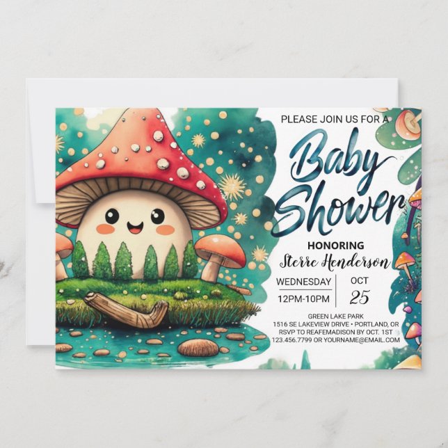 Invitation Whimsical Woodland Mushroom Baby shower magique (Devant)