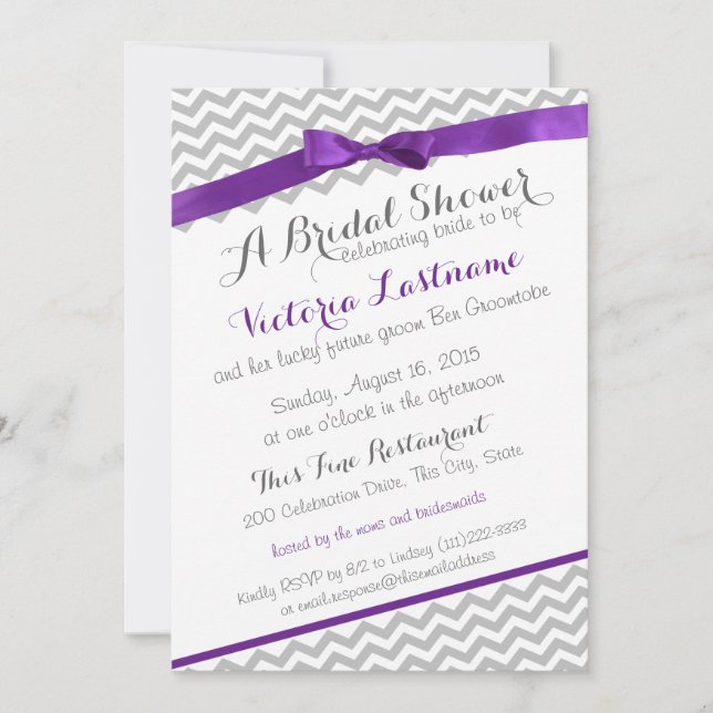 Invitation Whimsical Zigzag Purple Fête des mariées (Devant)