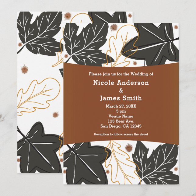 Invitation Whimssd Automne Feuilles et Acorns Mariage (Devant / Derrière)