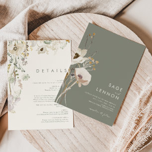 Invitation WhimssFleur sauvage Sage Green Tout en un Mariage