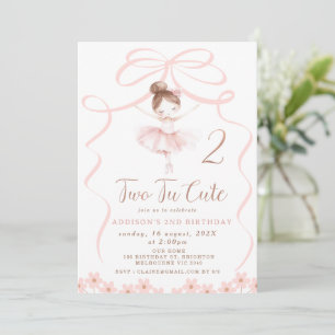 Invitation Whimssical Pink Ballerina Two Tu Cute Anniversaire