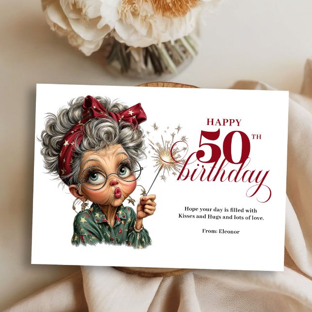 Invitation Whimsy 50 woman funny greeting card birthday joy (Whimsy 50 woman funny greeting card birthday joy)