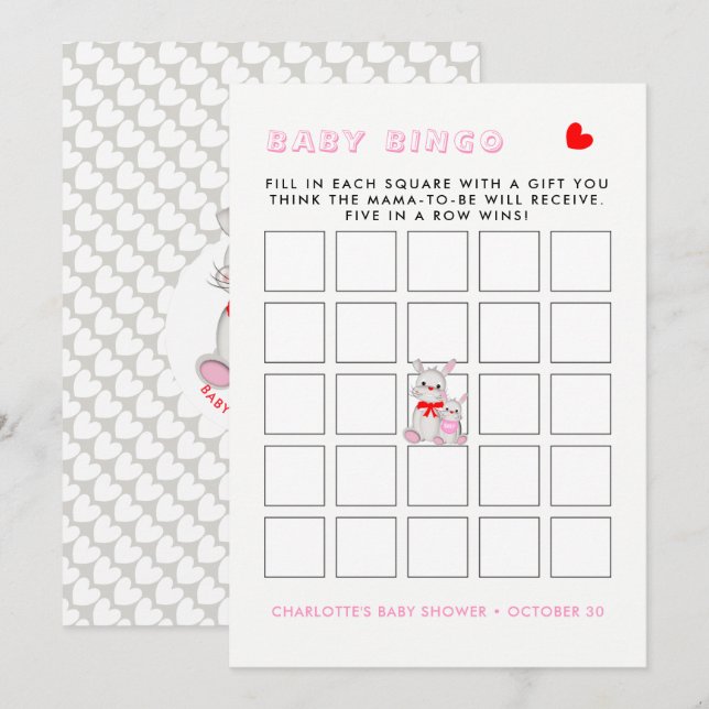 Invitation Whimsy Bunny Rabbits Baby shower Jeu de Bingo (Devant / Derrière)